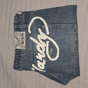 Ed Hardy Embroidered New York City Eagle Skull Patch Distressed Jeans Y2K